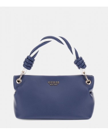 Mini Bolso Guess Cruise Vibe en azul marino con asa trenzada bicolor, ideal para cualquier ocasión.