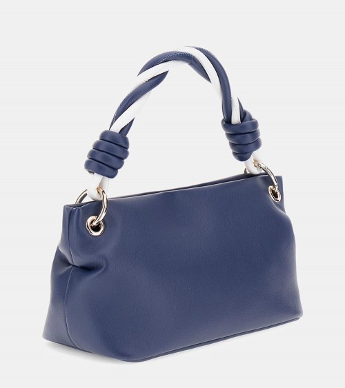 Mini Bolso Guess Cruise Vibe en azul marino con asa trenzada bicolor, ideal para cualquier ocasión.