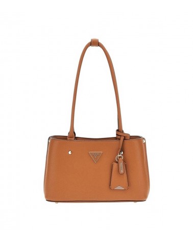 Vista frontal del Guess Meridian Shoulder Bag en color cognac con detalle de tachas.