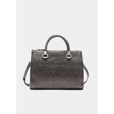 Vista frontal del bolso Liu Jo satchel antracita con logo en relieve.