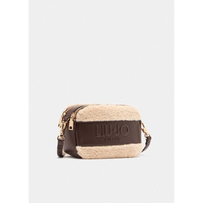 Vista lateral del bolso bandolera Liu Jo en marrón y beige.