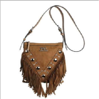 Vista frontal del bolso Victorio & Lucchino Inna 510 en serraje color cuero con flecos.