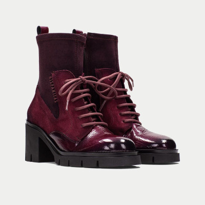 Hispanitas Botín Zurich Mujer Color Vino – Piel y Tejido Elástico