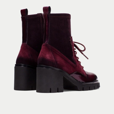 Hispanitas Botín Zurich Mujer Color Vino – Piel y Tejido Elástico