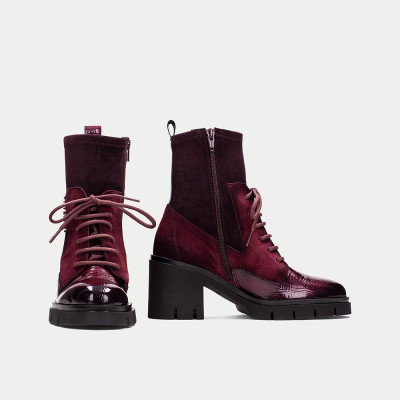 Hispanitas Botín Zurich Mujer Color Vino – Piel y Tejido Elástico