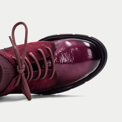 Hispanitas Botín Zurich Mujer Color Vino – Piel y Tejido Elástico