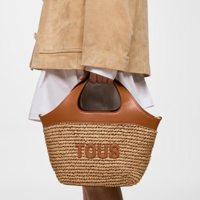 capazo rafia camel mujer tous vista frontal vista en mano