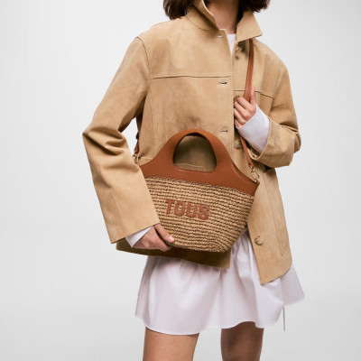 capazo mujer camel rafia detalle cierre magnético