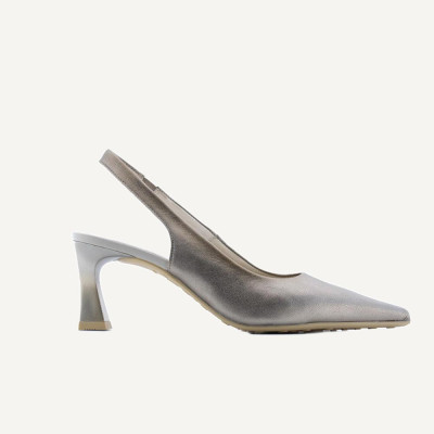 Slingback mujer piel taupe metalizada