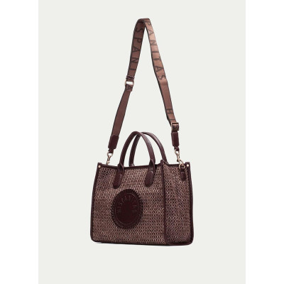 Shopper rafia avellana Hispanitas doble asa y logo y correa