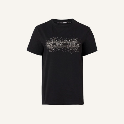Camiseta Karl Lagerfeld mujer negra logo strass | Lázaro