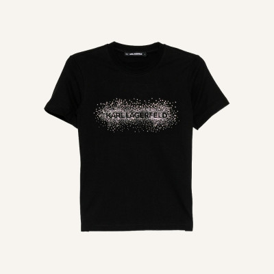 Camiseta Karl Lagerfeld mujer negra logo strass | Lázaro
