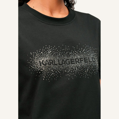 Camiseta Karl Lagerfeld mujer negra logo strass | Lázaro