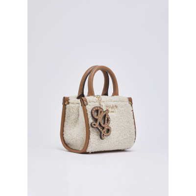 Liu Jo bolso mini peluche borreguillo beige AF6102 perspectiva lateral