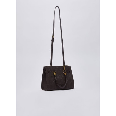 Liu Jo bolso satchel pequeño marrón oscuro AF6069 detalle acabado y logo