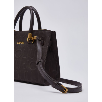 Liu Jo bolso satchel pequeño marrón oscuro AF6069 detalle textura y costuras