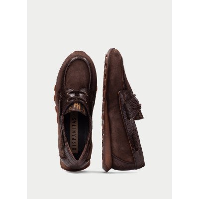 Náuticos hispanitas mujer Zinnia chocolate HI264908 detalle cordones de piel