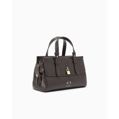 Bolso Shopping Armani Exchange Marrón Candado XW003055 perspectiva lateral tres cuartos