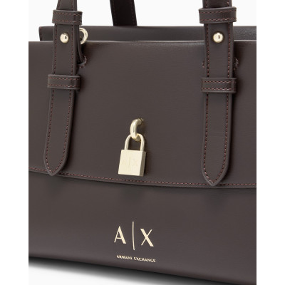 Bolso Shopping Armani Exchange Marrón Candado XW003055 base y estructura