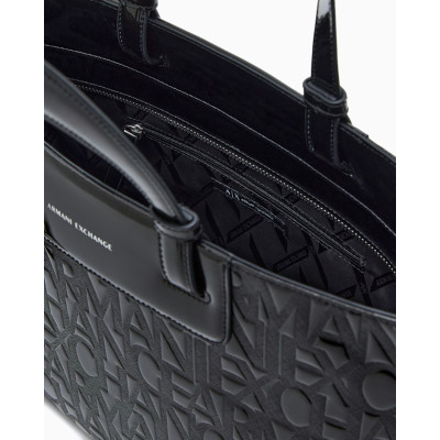 Bolso Tote Armani Exchange Relieve Negro XW001481 detalle acabado y logotipo