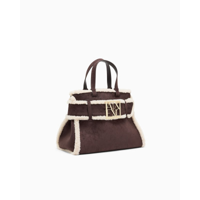 Bolso Shopper Armani Exchange Ante Borreguito Marrón XW000285 perspectiva lateral tres cuartos