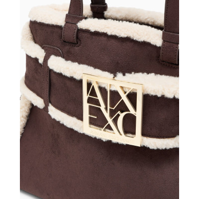 Bolso Shopper Armani Exchange Ante Borreguito Marrón XW000285 base y estructura