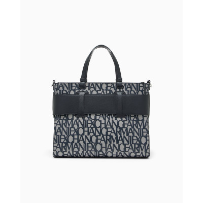 Bolso Shopping Armani Exchange Monograma Combinado 942689 detalle acabado y logotipo