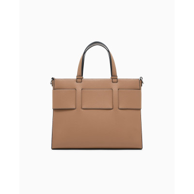 Bolso Tote Armani Exchange Monograma Camel 942689 detalle acabado y logotipo