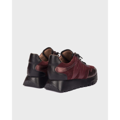 Zapatillas Wonders Cuña Burdeos A-24110 vista posterior y tacon