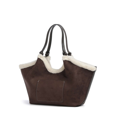 Bolso DKNY Paula Marrón Serraje vista posterior y acabados