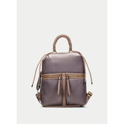 Mochila Hispanitas BI264946 marrón nylon serraje vista frontal con cremalleras