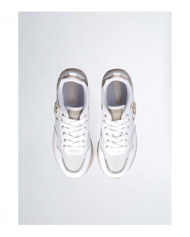 Vista arriba. Detalle y diseño: Sneakers Liu Jo con acabados metálicos y malla brillante.