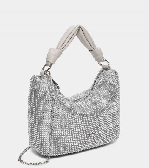 Bolso Luna 117408 en textil metalizado de strass, perfecto para mujeres modernas y elegantes.