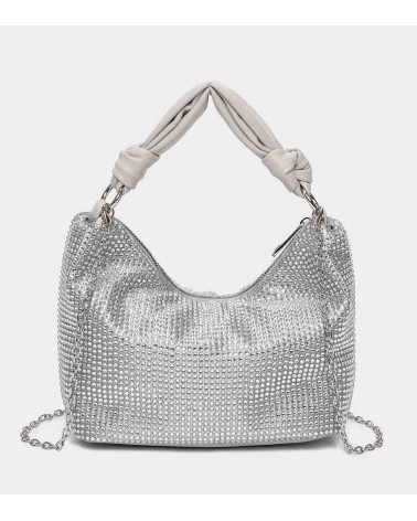 Binnari Bolso Mini Hobo Mujer Textil Metalizado Plata Luna