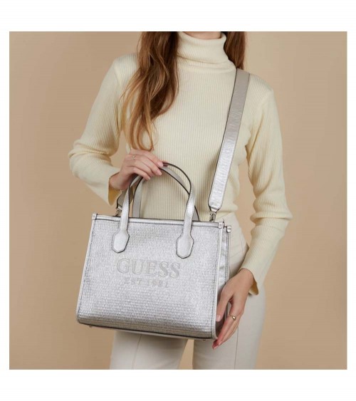 Bolso de mano GUESS Silvana para mujeres en color plata - Lázaro Zapaterías