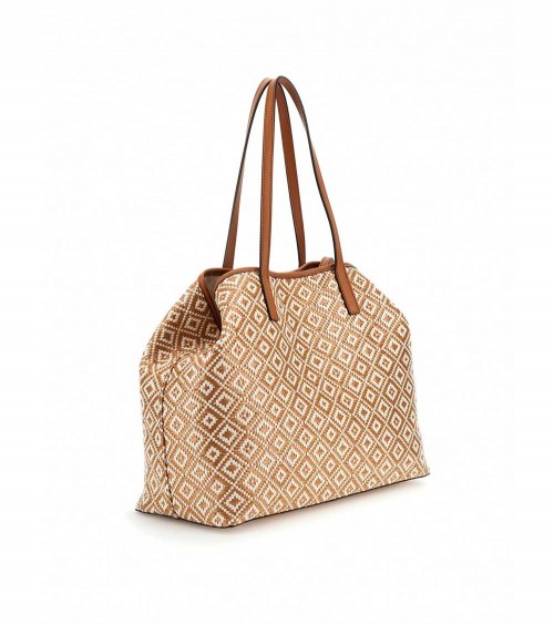 Guess Bolso Mujer Shopper Vikky Rafia Cuero Marron