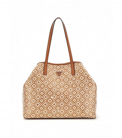 Guess Bolso Mujer Shopper Vikky Rafia Cuero Marron