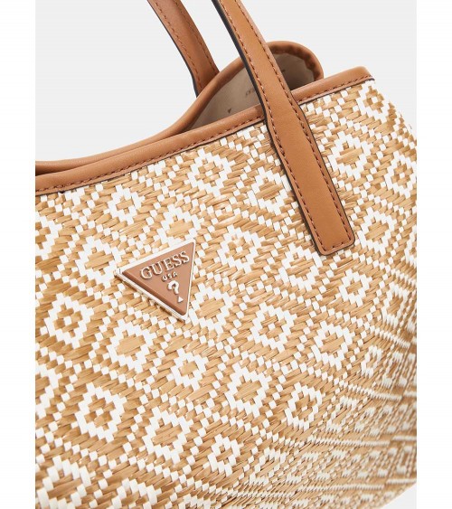 Guess Bolso Mujer Shopper Vikky Rafia Cuero Marron