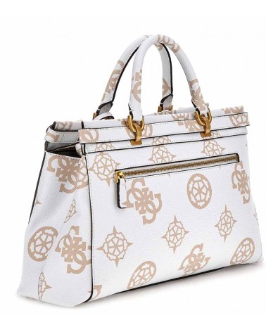 Vista Lateral del Bolso Satchel en Piel Sintética Blanca