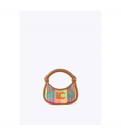 Bolso pequeño de rafia multicolor Lola Casademunt 2404016, ideal para un look veraniego.