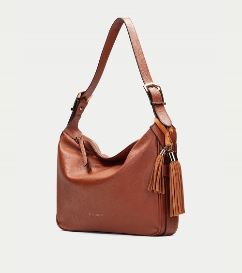 Bolso de hombro Hispanitas BI243535 en cuero, colores almond y vino.