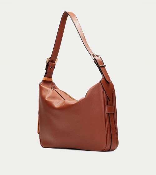 Bolso de hombro Hispanitas BI243535 en cuero, colores almond y vino.