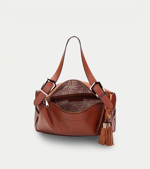 Bolso de hombro Hispanitas BI243535 en cuero, colores almond y vino.