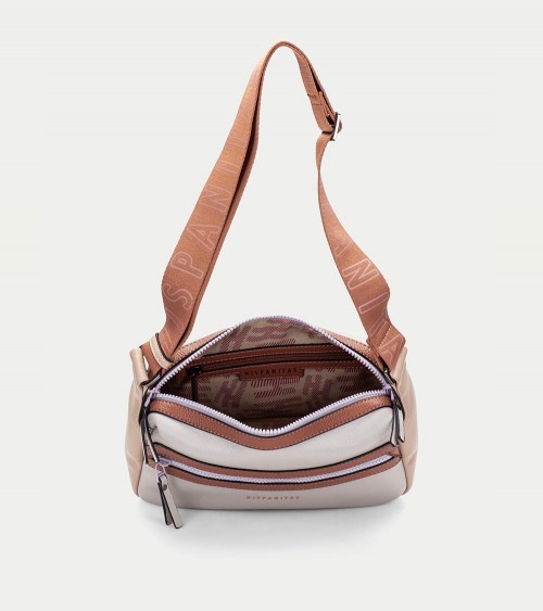 Bolso bandolera Hispanitas BI243546 en tonos grey-sand con correa ajustable.