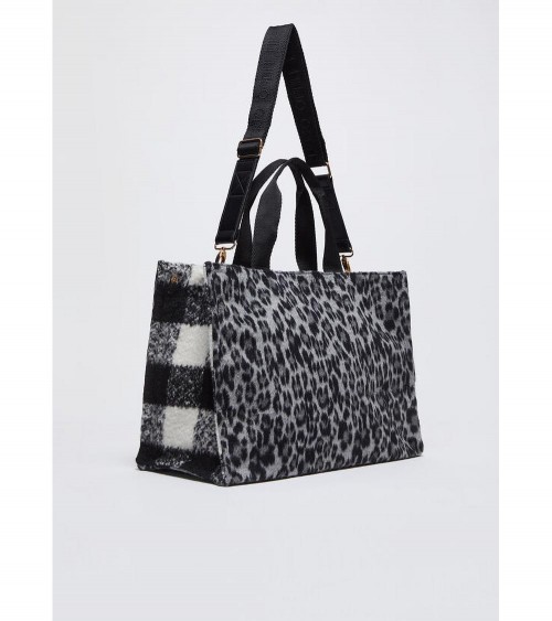 Bolso Tote Liujo para Mujer con Estampado Animal Leo, Negro – Perfecto para un look casual y elegante.