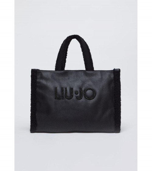 Bolso Tote Liujo para Mujer en Negro con Detalles de Peluche – Un complemento versátil y moderno.