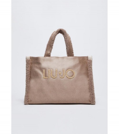 Bolso Tote Liujo para Mujer en Camel Arena con Detalles de Peluche – Estilo elegante y funcional.