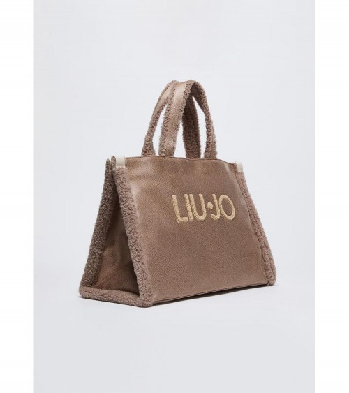 Bolso Tote Liujo para Mujer en Camel Arena con Detalles de Peluche – Estilo elegante y funcional.