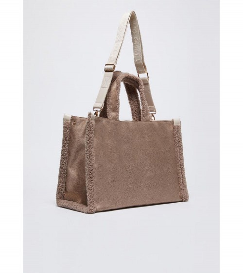 Bolso Tote Liujo para Mujer en Camel Arena con Detalles de Peluche – Estilo elegante y funcional.