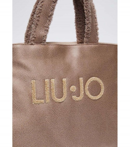 Bolso Tote Liujo para Mujer en Camel Arena con Detalles de Peluche – Estilo elegante y funcional.